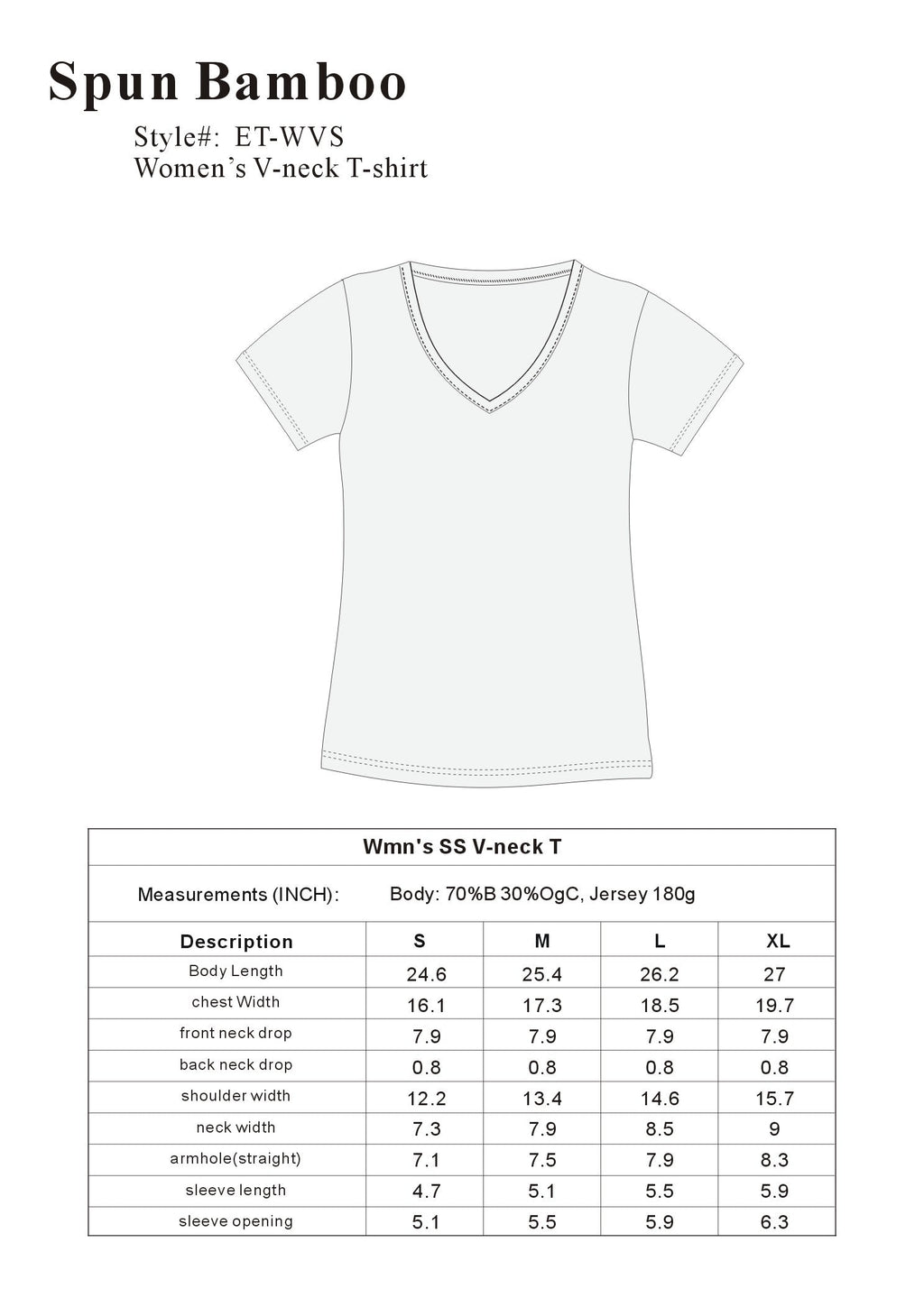 T-shirt à col en V et manches courtes en viscose de bambou/coton pour femme