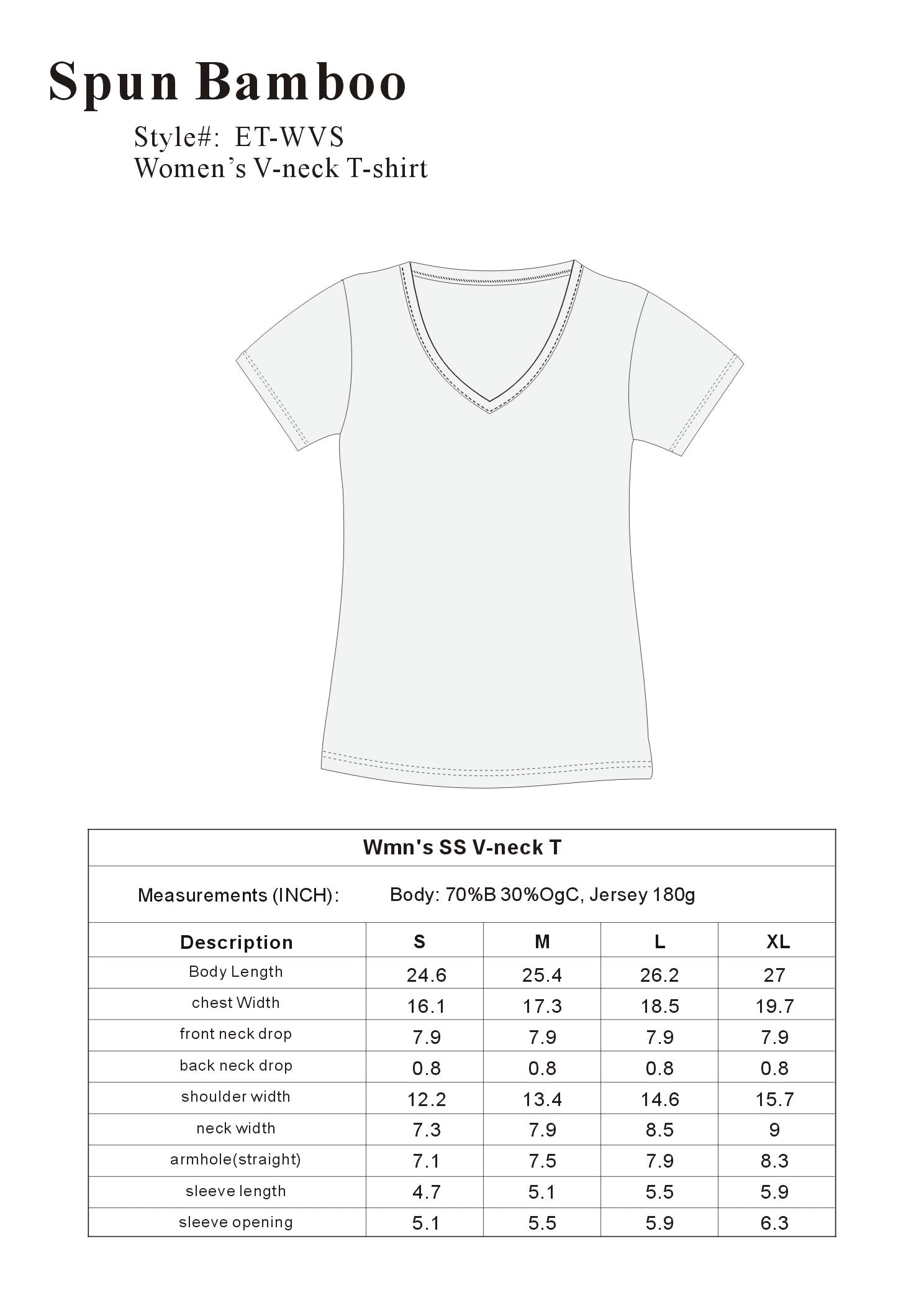 T-shirt à col en V et manches courtes en viscose de bambou/coton pour femme