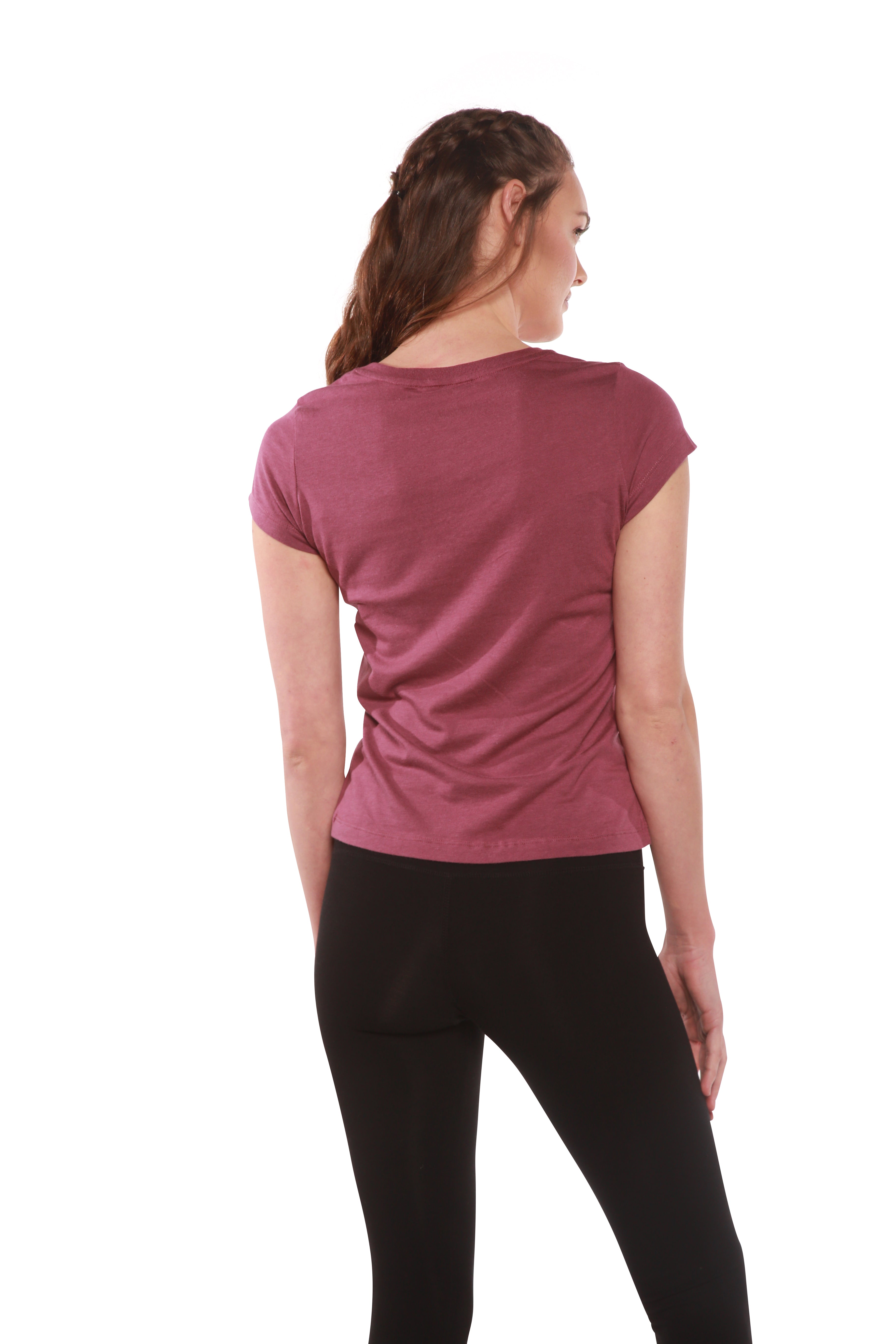 T-shirt à col en V et manches courtes en viscose de bambou/coton pour femme