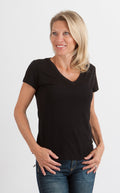 T-shirt à col en V et manches courtes en viscose de bambou/coton pour femme