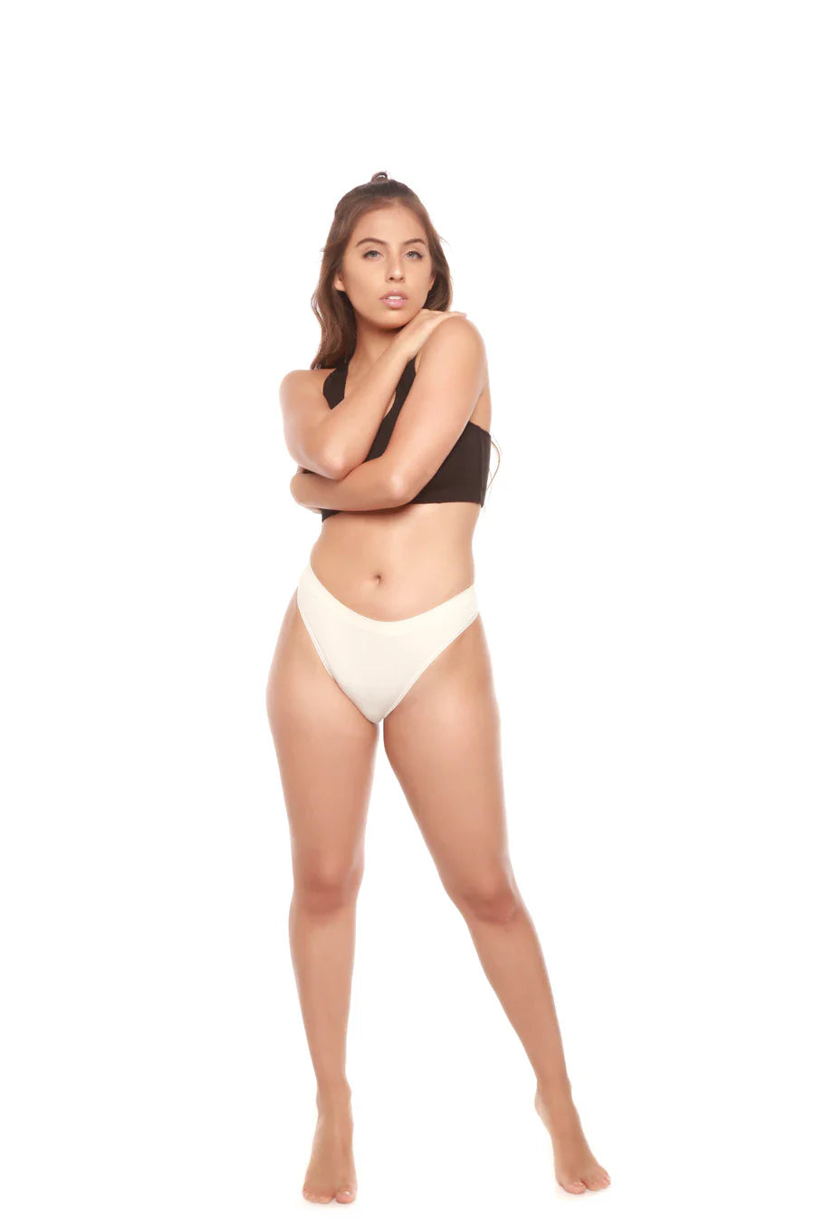 Lot de 3 slips ficelles en bambou/coton pour femme, coloris naturel