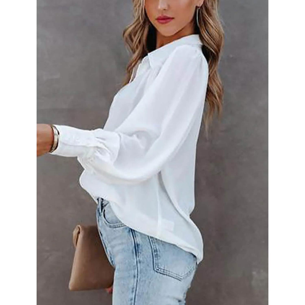 Chemise chemisier femme unie boutonnée manches longues