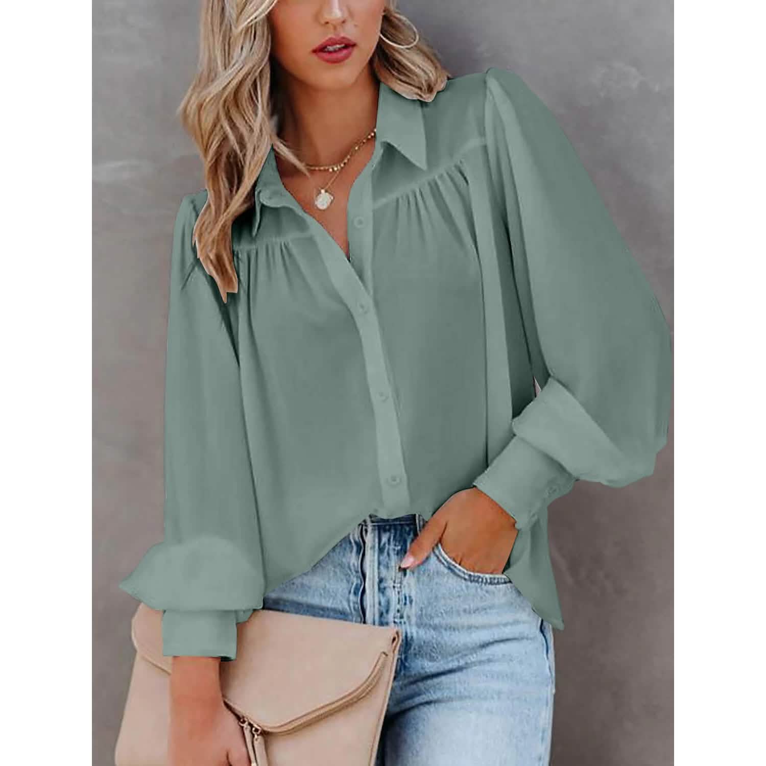 Chemise chemisier femme unie boutonnée manches longues