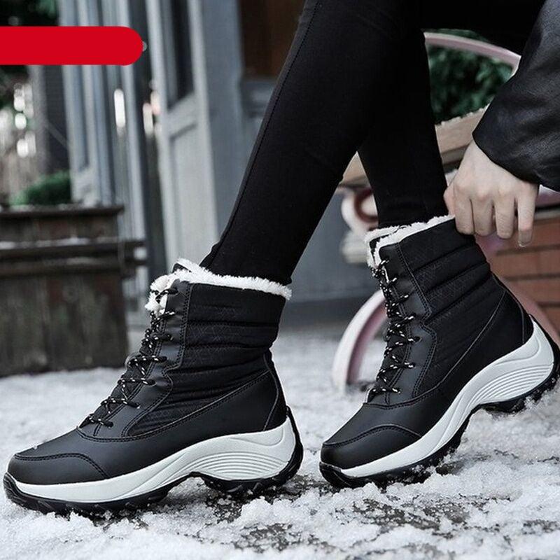 Bottes pour femmes Chaussures d'hiver imperméables Bottes de neige gardant au chaud Bottines d'hiver à talons épais en fourrure Bottines de randonnée imperméables antidérapantes en fourrure chaude pour l'extérieur