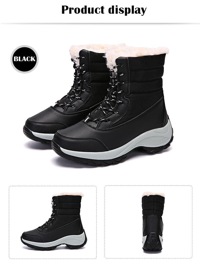 Bottes pour femmes Chaussures d'hiver imperméables Bottes de neige gardant au chaud Bottines d'hiver à talons épais en fourrure Bottines de randonnée imperméables antidérapantes en fourrure chaude pour l'extérieur