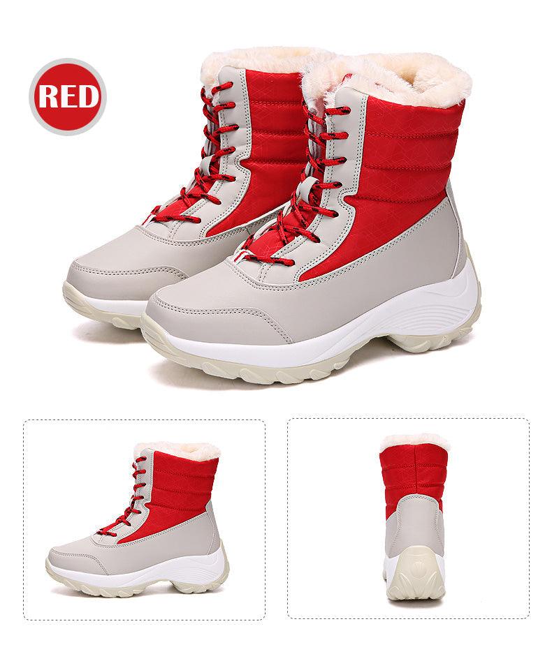 Bottes pour femmes Chaussures d'hiver imperméables Bottes de neige gardant au chaud Bottines d'hiver à talons épais en fourrure Bottines de randonnée imperméables antidérapantes en fourrure chaude pour l'extérieur