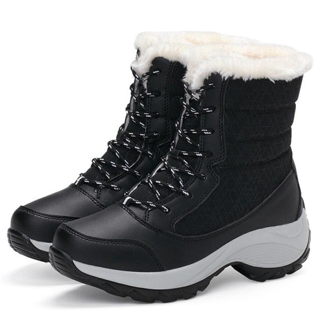 Bottes pour femmes Chaussures d'hiver imperméables Bottes de neige gardant au chaud Bottines d'hiver à talons épais en fourrure Bottines de randonnée imperméables antidérapantes en fourrure chaude pour l'extérieur