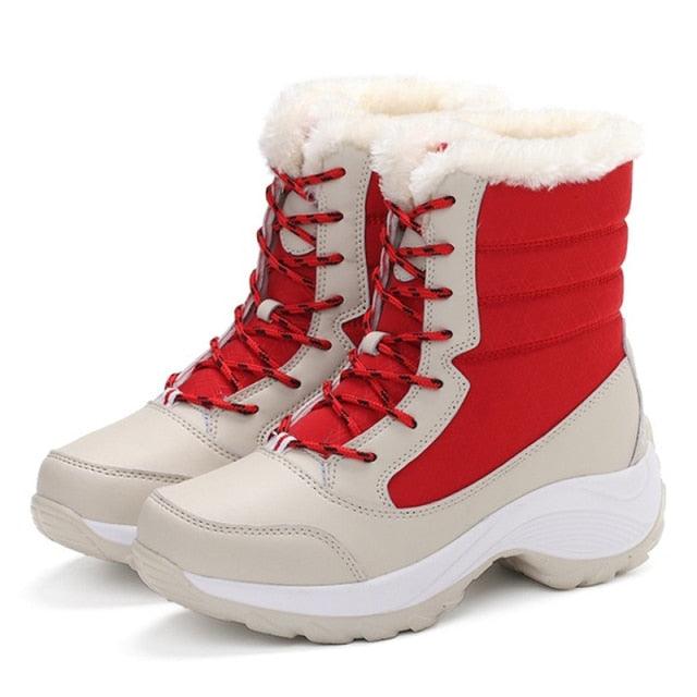 Bottes pour femmes Chaussures d'hiver imperméables Bottes de neige gardant au chaud Bottines d'hiver à talons épais en fourrure Bottines de randonnée imperméables antidérapantes en fourrure chaude pour l'extérieur