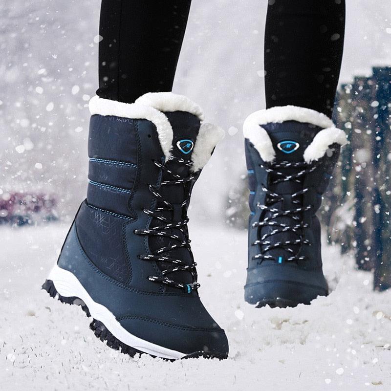 Bottes pour femmes Chaussures d'hiver imperméables Bottes de neige gardant au chaud Bottines d'hiver à talons épais en fourrure Bottines de randonnée imperméables antidérapantes en fourrure chaude pour l'extérieur