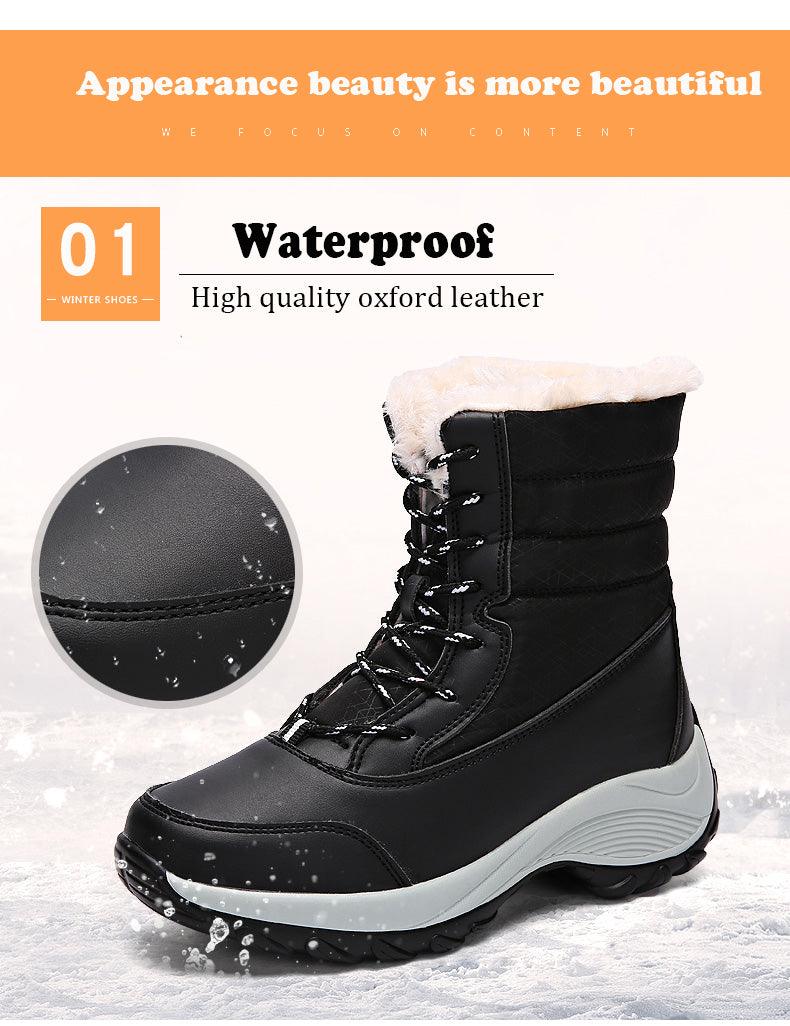 Bottes pour femmes Chaussures d'hiver imperméables Bottes de neige gardant au chaud Bottines d'hiver à talons épais en fourrure Bottines de randonnée imperméables antidérapantes en fourrure chaude pour l'extérieur