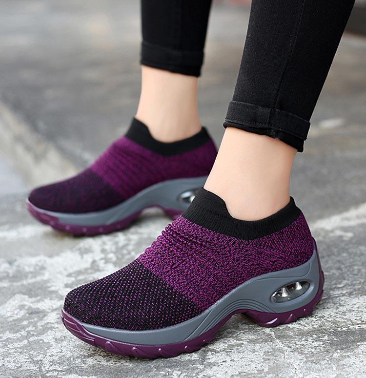 Baskets respirantes pour femmes Nouvelles chaussures en maille pour femmes Chaussures décontractées à coussin d'air à enfiler Chaussures de marche légères en maille respirante Athlétiques Chaussures de course Baskets chaussettes mode à enfiler
