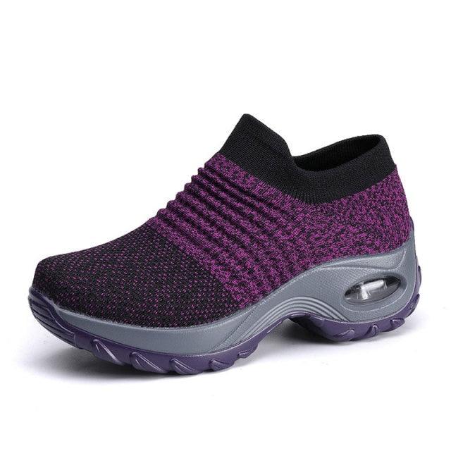 Baskets respirantes pour femmes Nouvelles chaussures en maille pour femmes Chaussures décontractées à coussin d'air à enfiler Chaussures de marche légères en maille respirante Athlétiques Chaussures de course Baskets chaussettes mode à enfiler