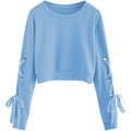 Sweat-shirt court à manches longues et lacets décontracté pour femme