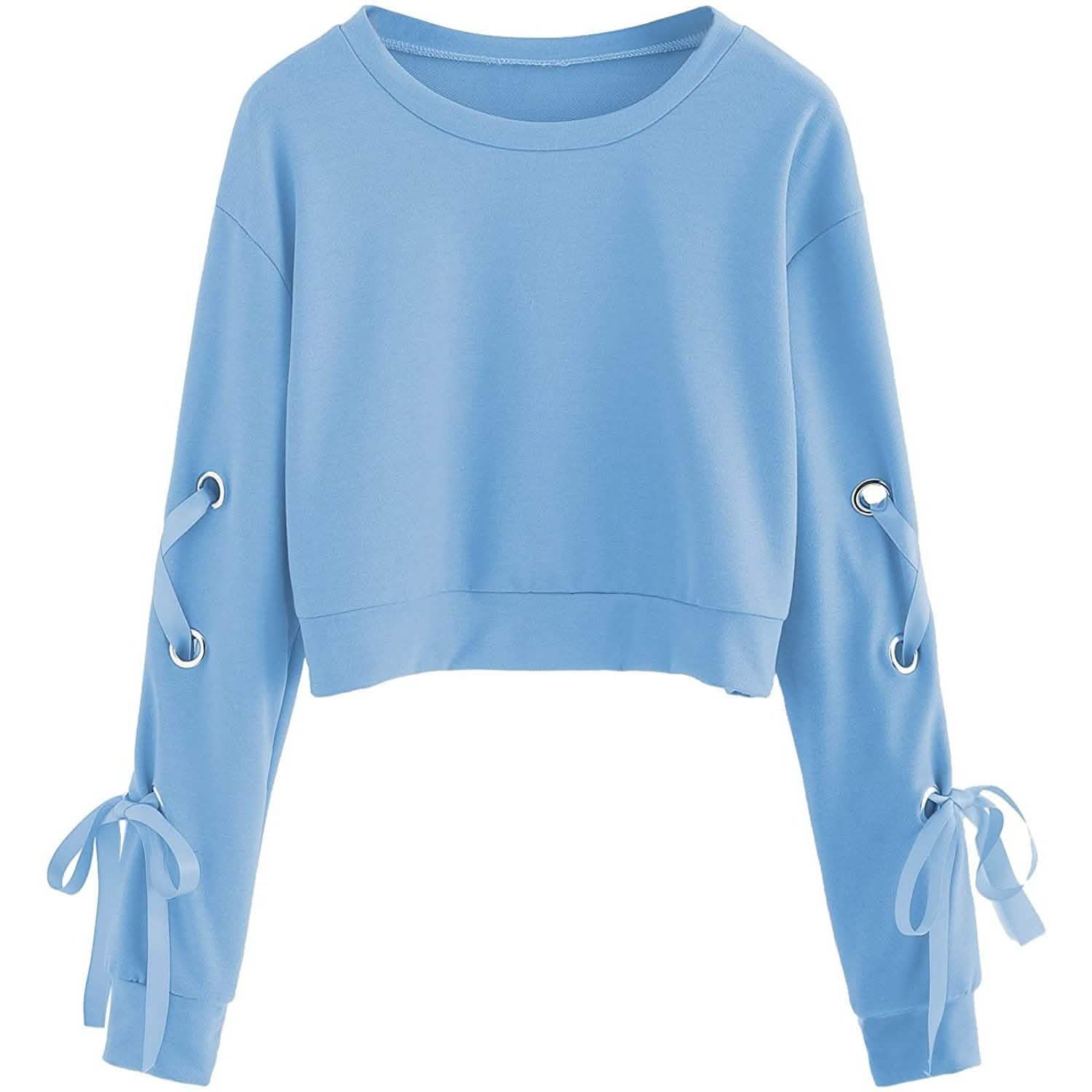 Sweat-shirt court à manches longues et lacets décontracté pour femme