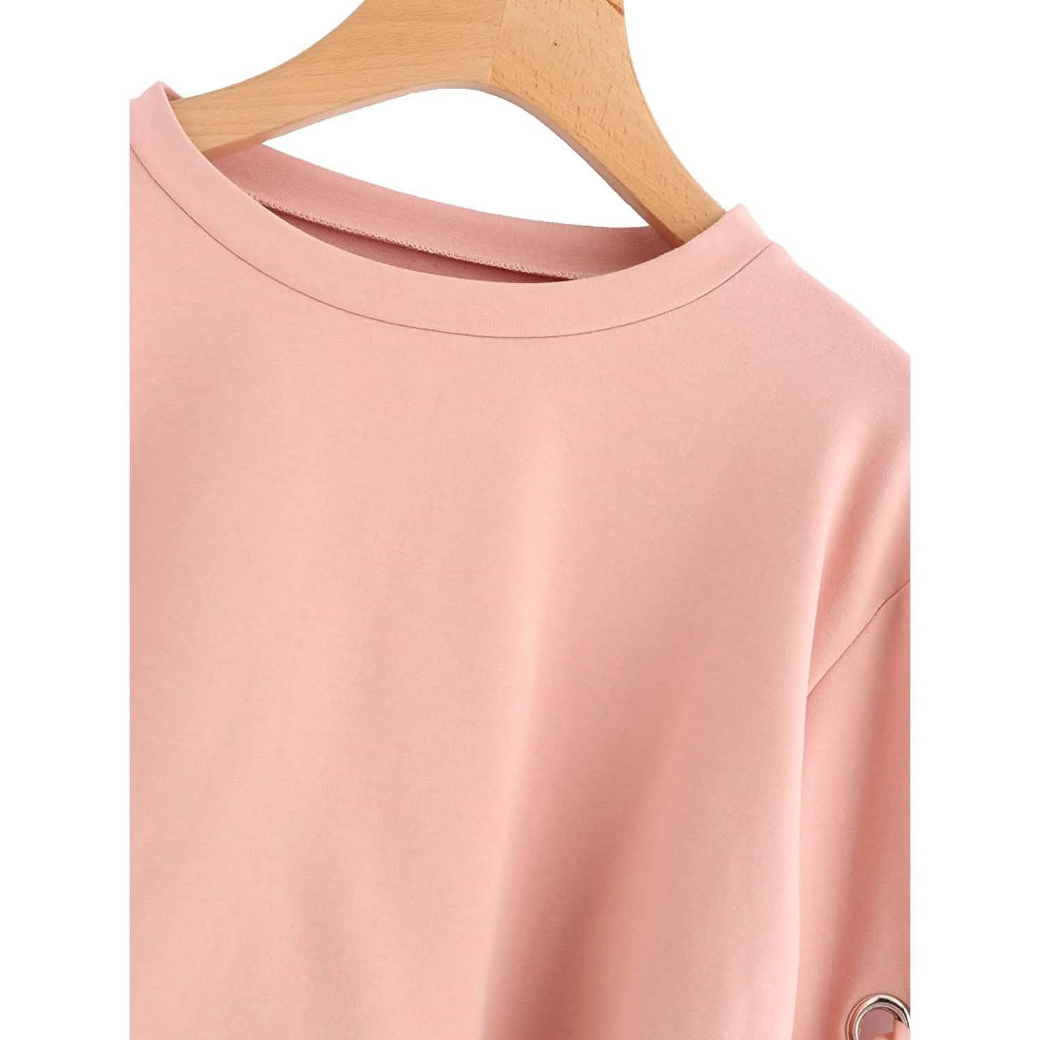 Sweat-shirt court à manches longues et lacets décontracté pour femme