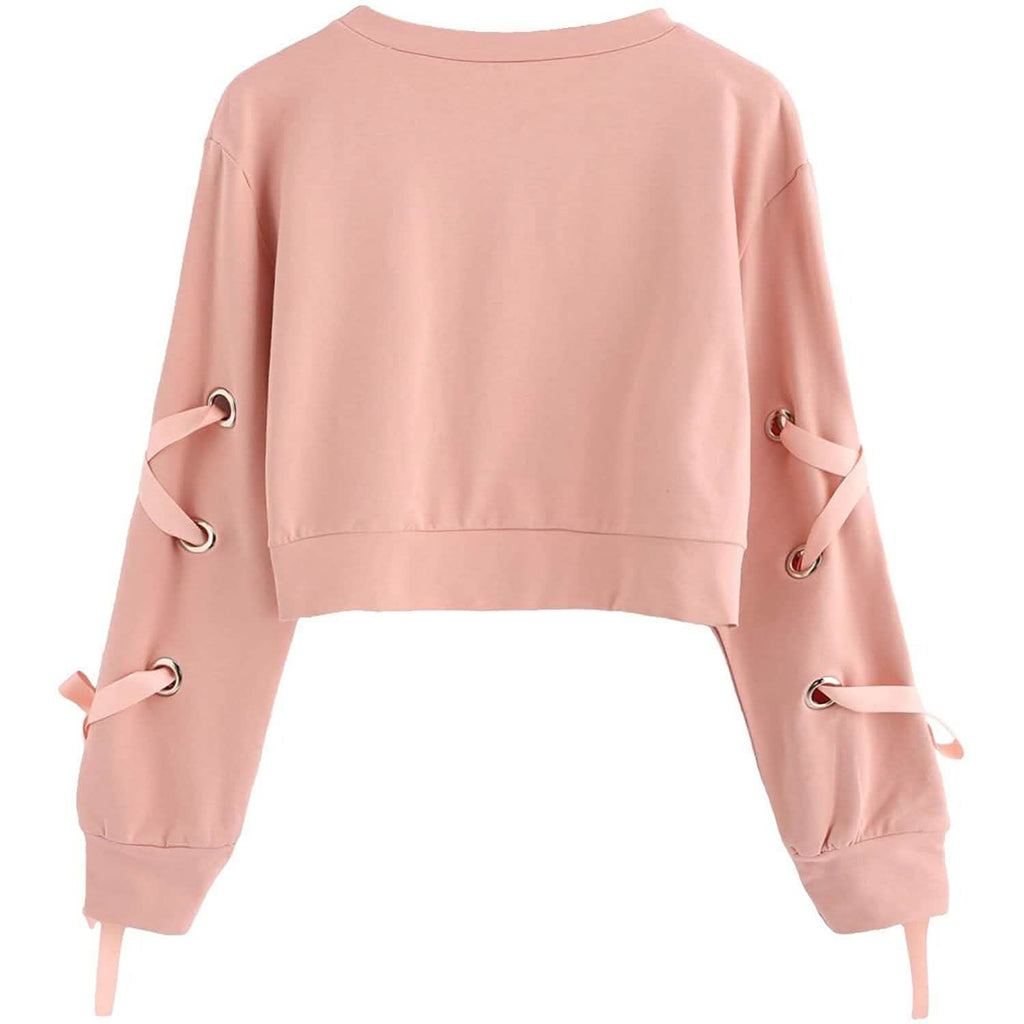 Sweat-shirt court à manches longues et lacets décontracté pour femme