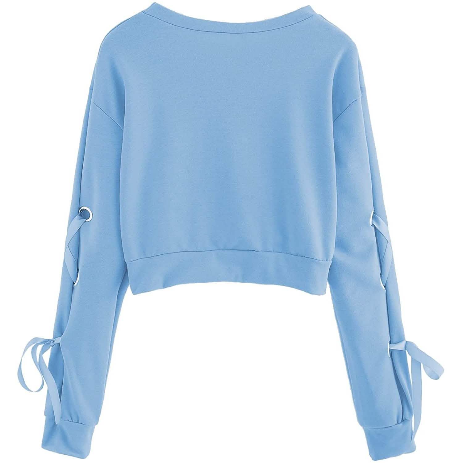 Sweat-shirt court à manches longues et lacets décontracté pour femme