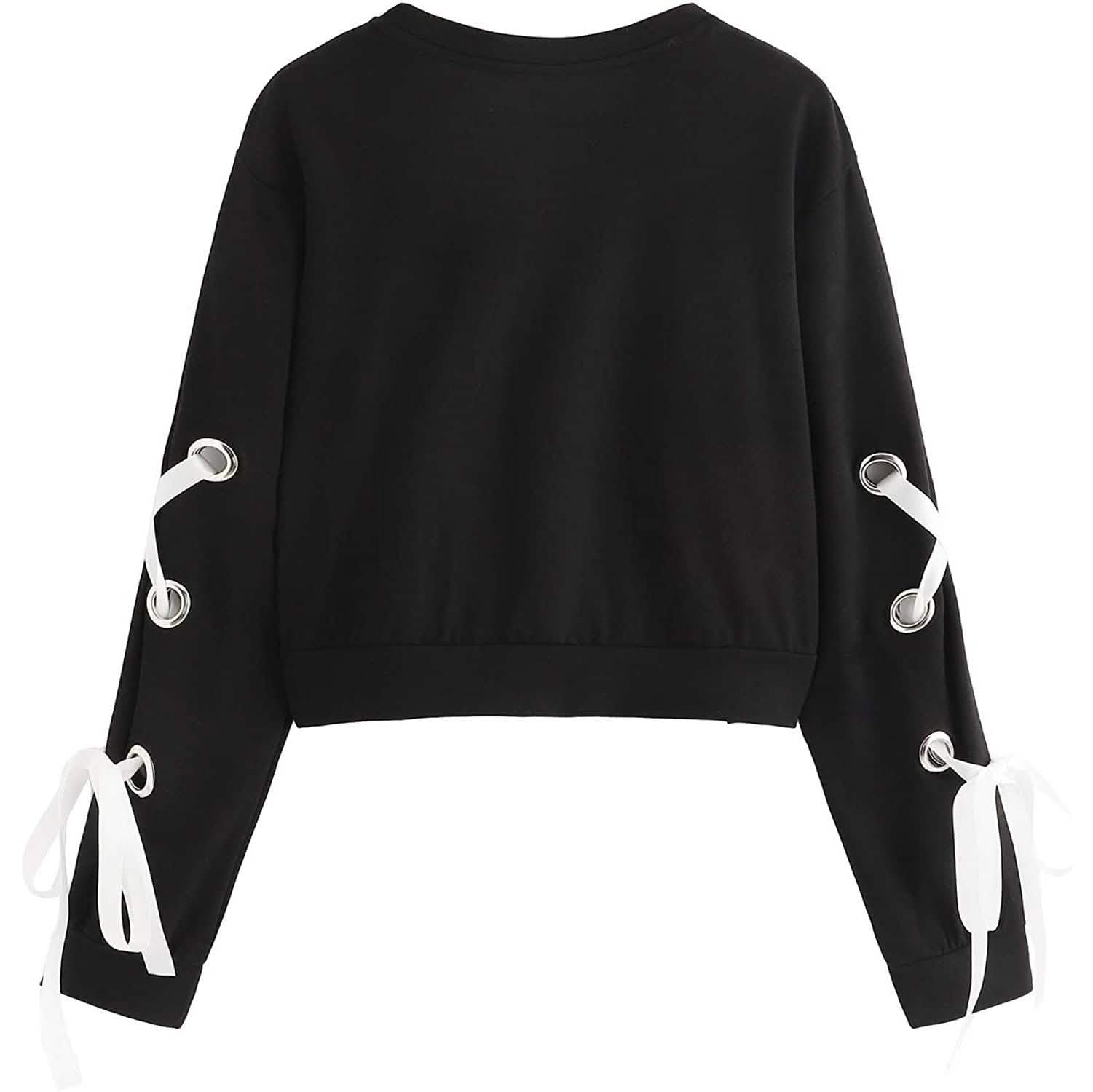 Sweat-shirt court à manches longues et lacets décontracté pour femme