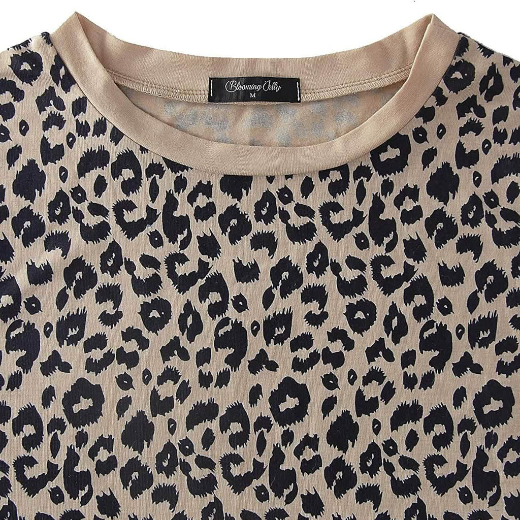 Haut décontracté pour femme imprimé léopard Manches longues T-shirt Blouse mignonne Tees graphiques
