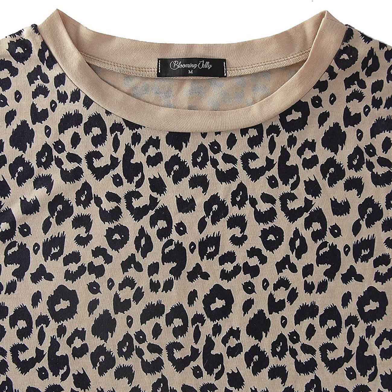 Haut décontracté pour femme imprimé léopard Manches longues T-shirt Blouse mignonne Tees graphiques
