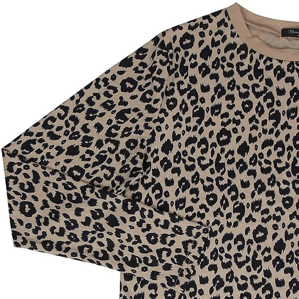 Haut décontracté pour femme imprimé léopard Manches longues T-shirt Blouse mignonne Tees graphiques