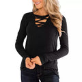 Haut basique pour femme, t-shirt décontracté à manches longues, col en V croisé