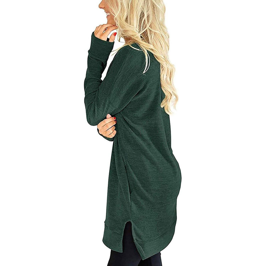 Haut Tunique Décontracté à Manches Longues et Col en V pour Femme, Couleur Unie, avec Poches