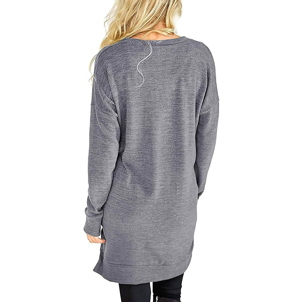 Haut Tunique Décontracté à Manches Longues et Col en V pour Femme, Couleur Unie, avec Poches