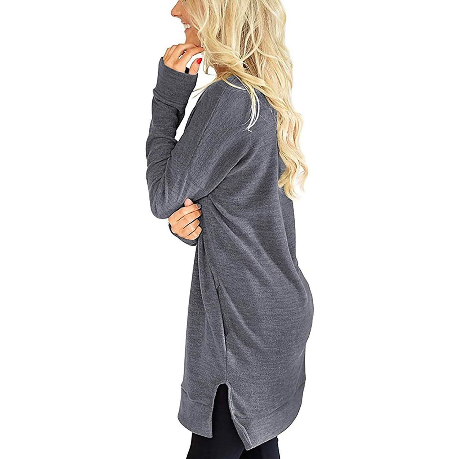 Haut Tunique Décontracté à Manches Longues et Col en V pour Femme, Couleur Unie, avec Poches