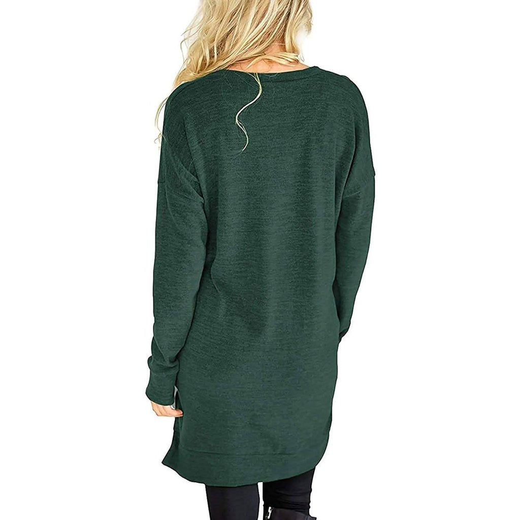 Haut Tunique Décontracté à Manches Longues et Col en V pour Femme, Couleur Unie, avec Poches