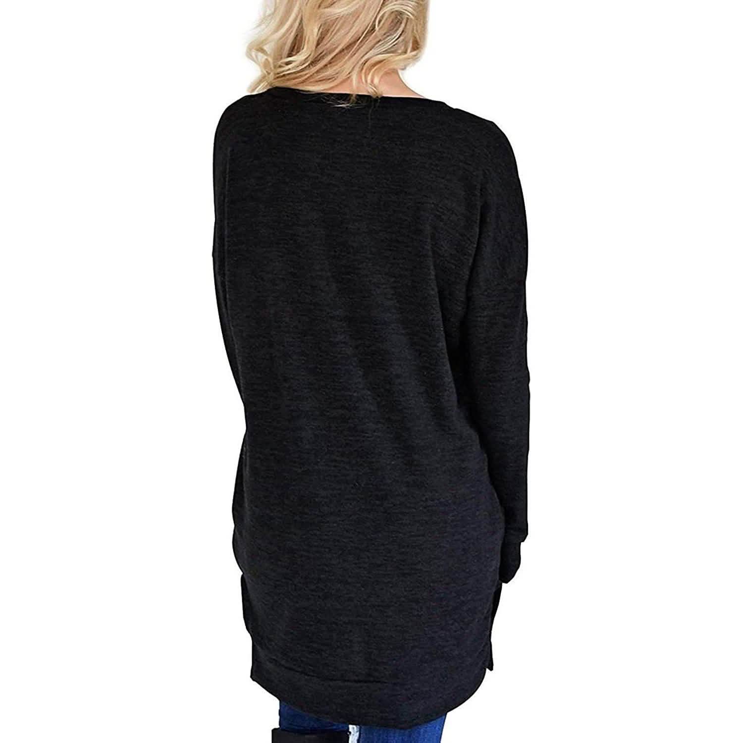 Haut Tunique Décontracté à Manches Longues et Col en V pour Femme, Couleur Unie, avec Poches