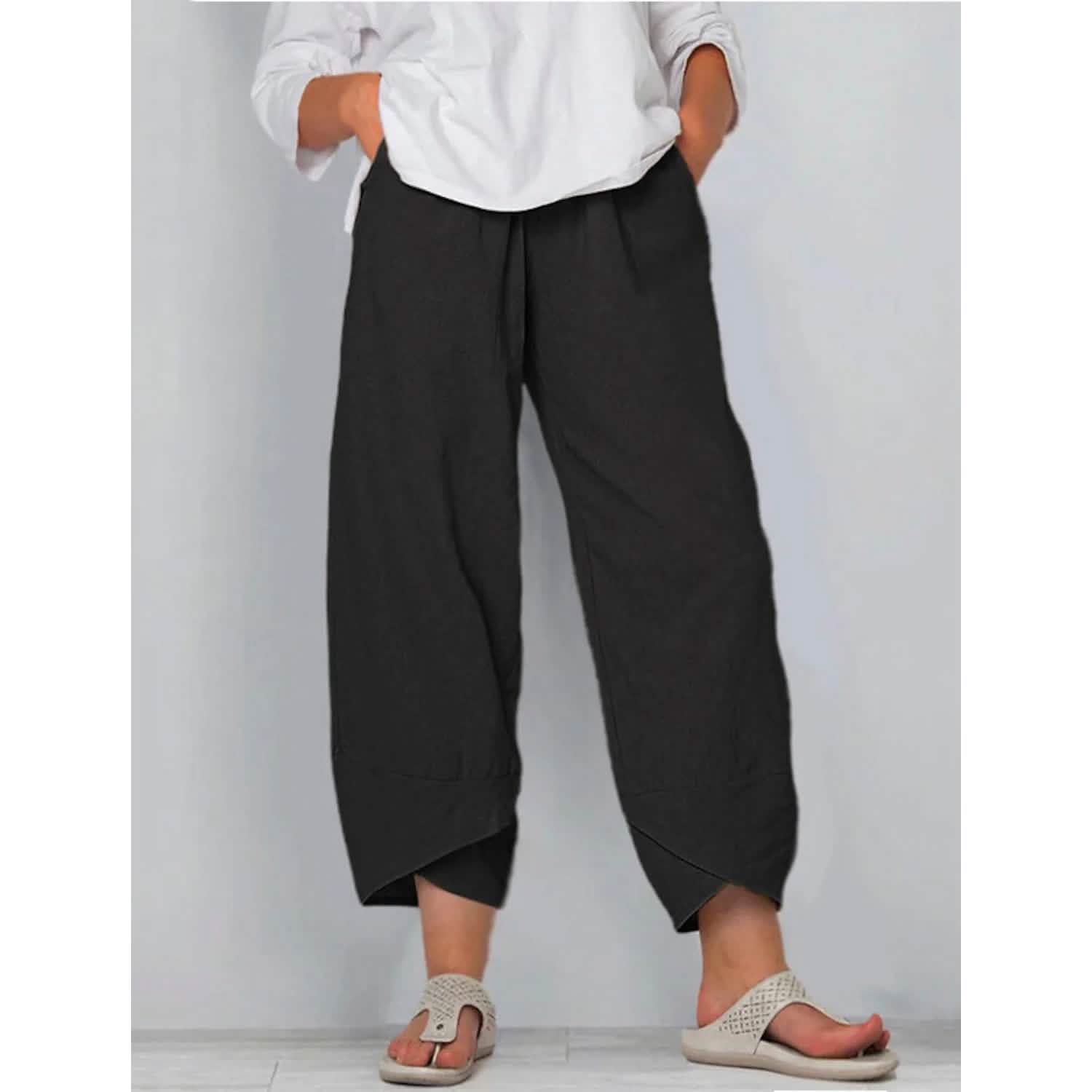 Pantalon en coton décontracté grande taille pour femme