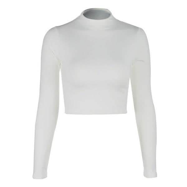 Crop top à manches longues décontracté à col rond pour femme