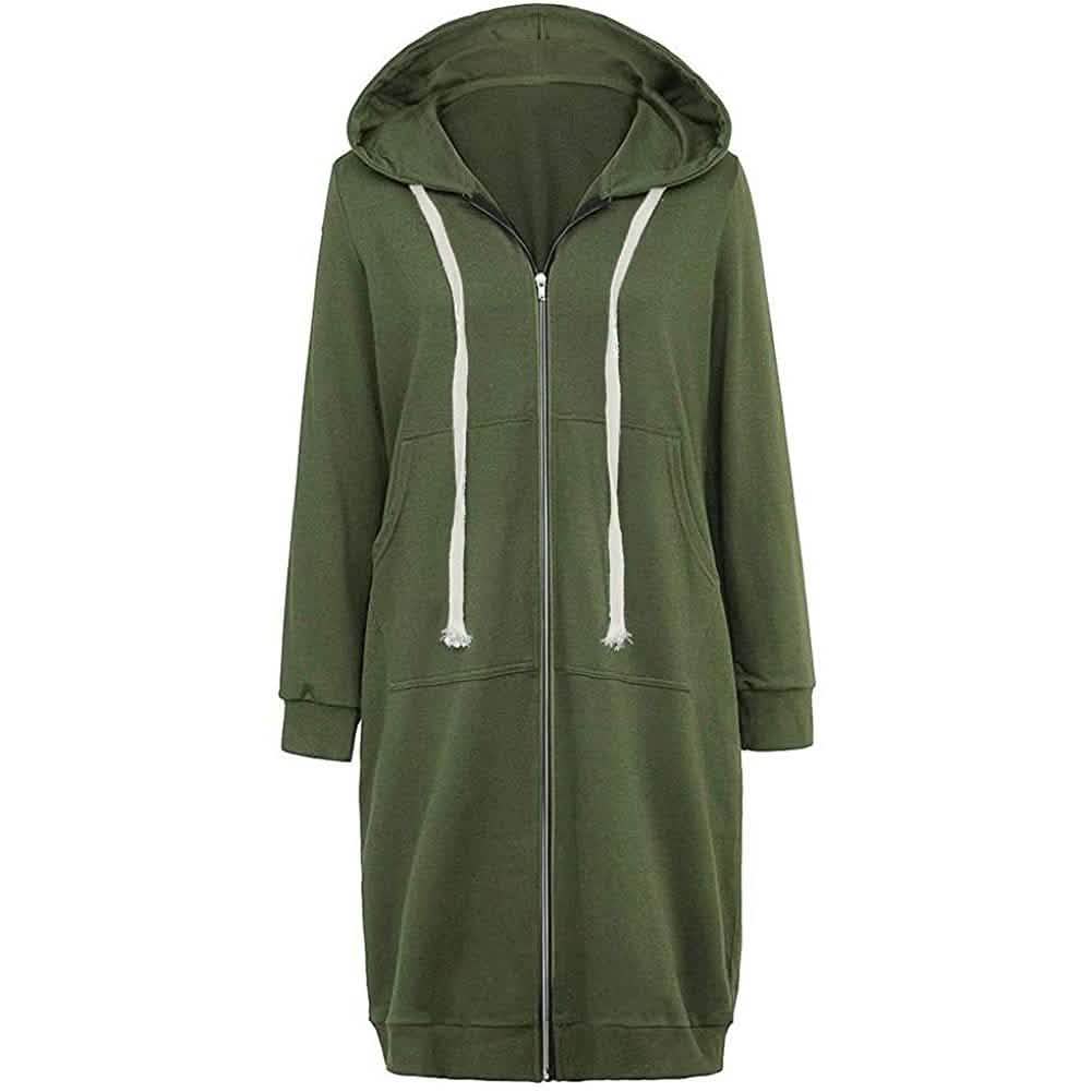 Sweats à capuche zippés décontractés pour femmes, tuniques longues, vestes de survêtement, sweat à capuche tendance grande taille avec poches