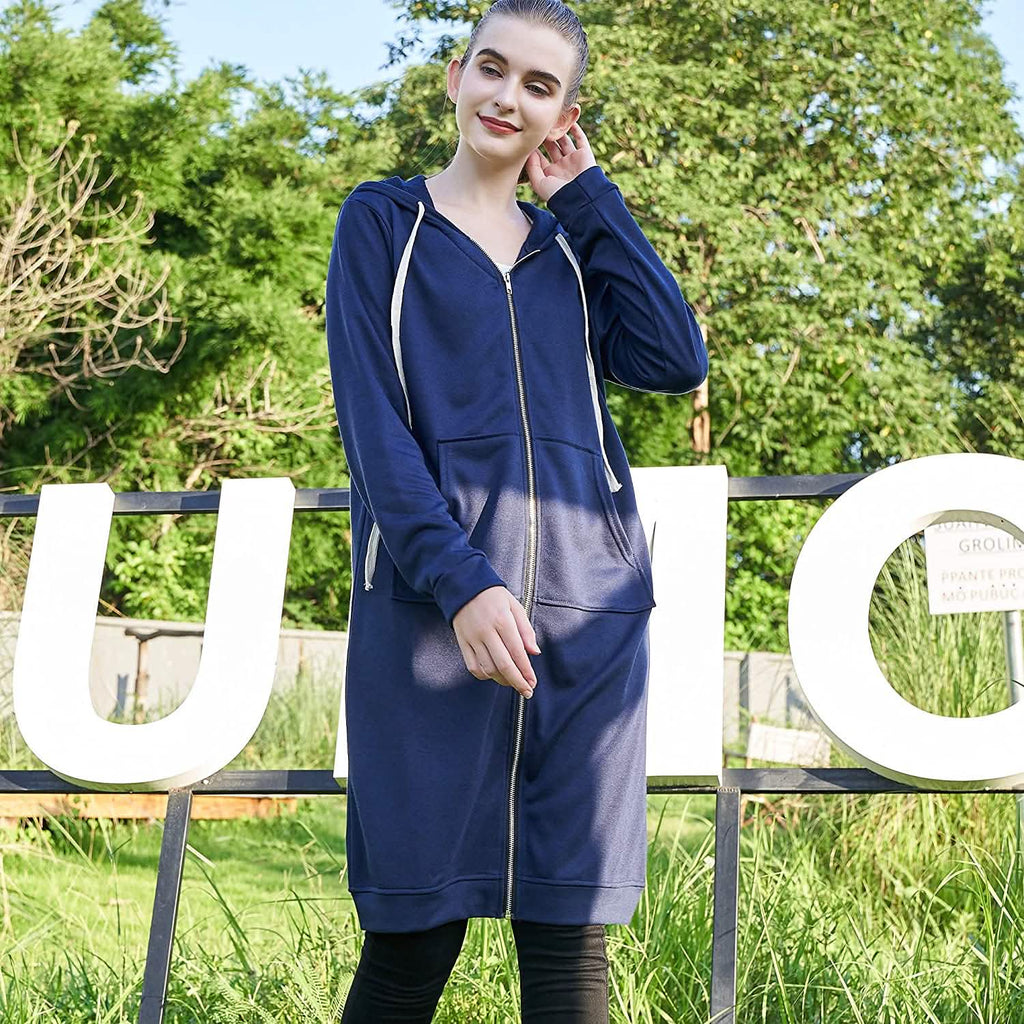 Sweats à capuche zippés décontractés pour femmes, tuniques longues, vestes de survêtement, sweat à capuche tendance grande taille avec poches