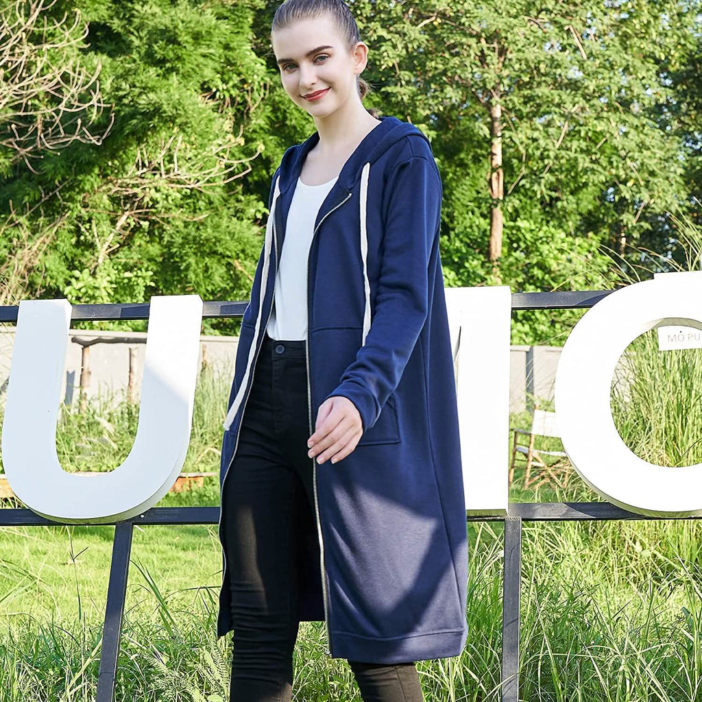 Sweats à capuche zippés décontractés pour femmes, tuniques longues, vestes de survêtement, sweat à capuche tendance grande taille avec poches