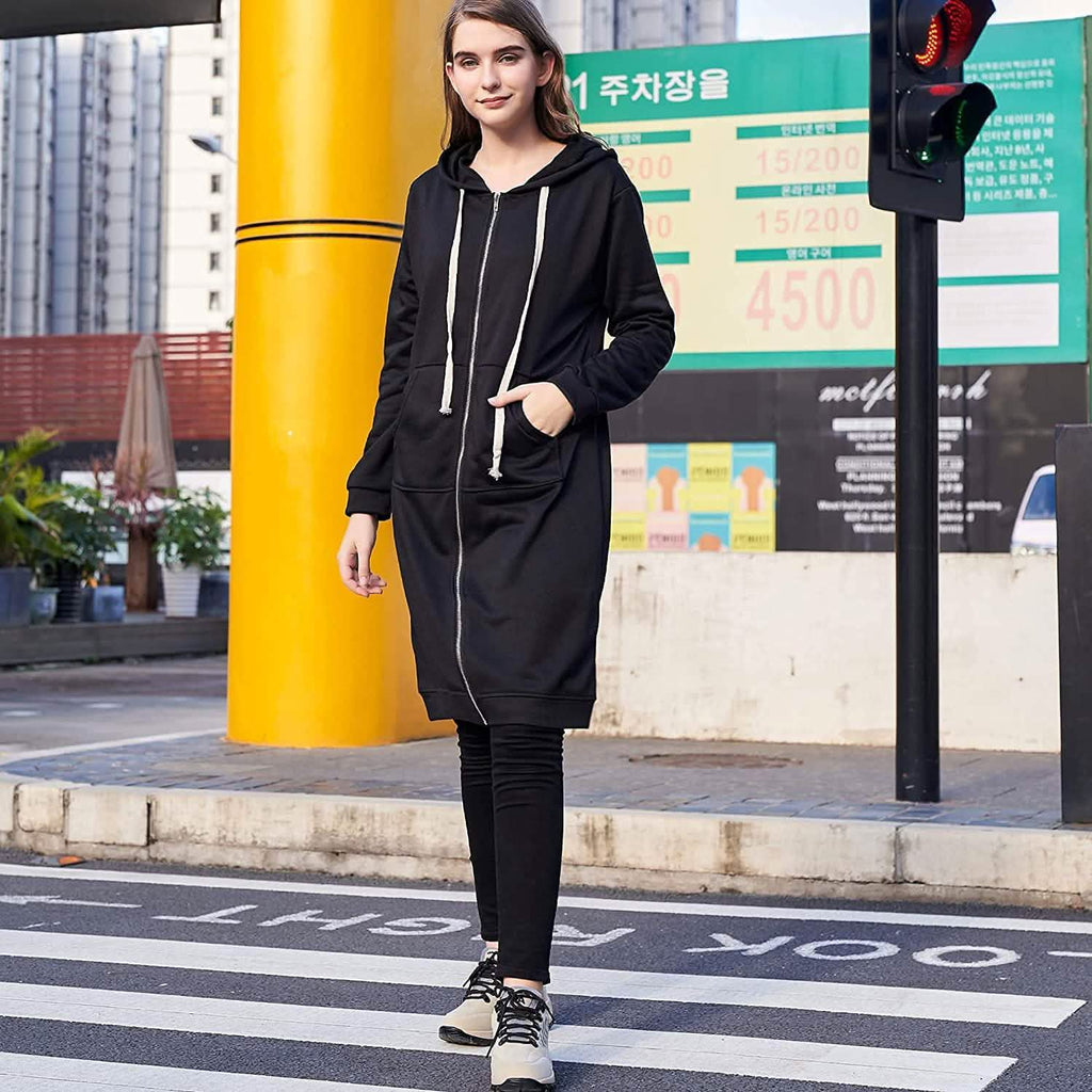 Sweats à capuche zippés décontractés pour femmes, tuniques longues, vestes de survêtement, sweat à capuche tendance grande taille avec poches