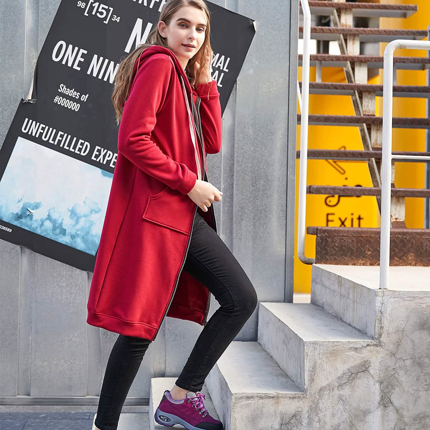 Sweats à capuche zippés décontractés pour femmes, tuniques longues, vestes de survêtement, sweat à capuche tendance grande taille avec poches