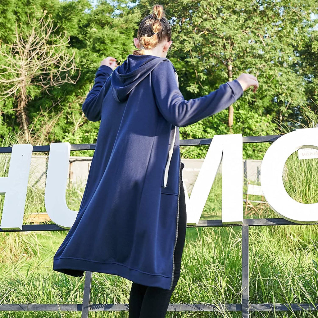 Sweats à capuche zippés décontractés pour femmes, tuniques longues, vestes de survêtement, sweat à capuche tendance grande taille avec poches