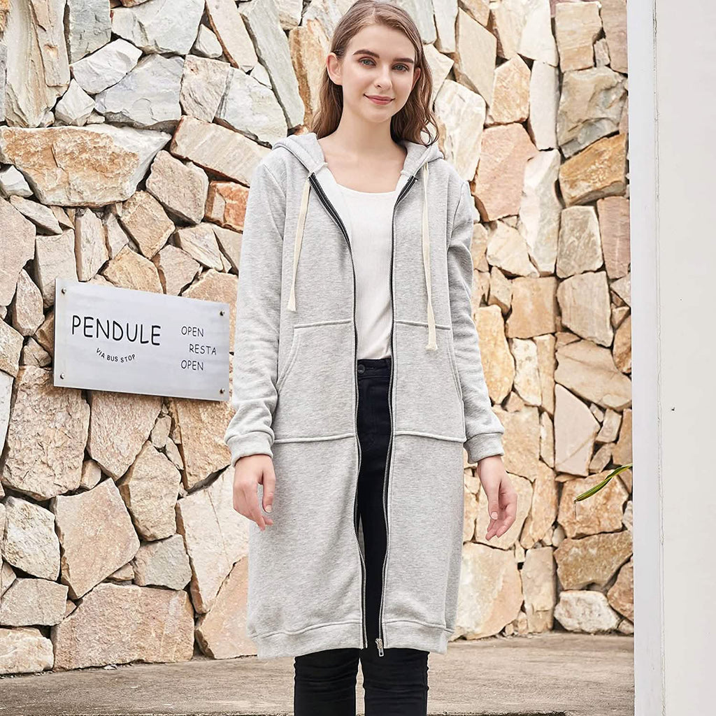 Sweats à capuche zippés décontractés pour femmes, tuniques longues, vestes de survêtement, sweat à capuche tendance grande taille avec poches
