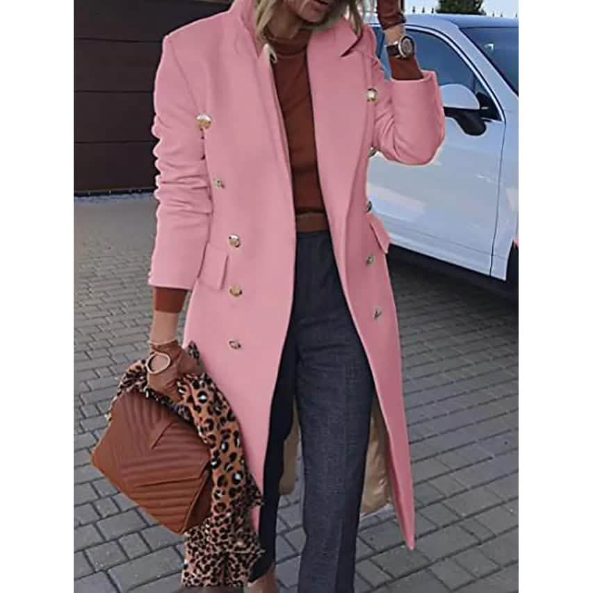 Manteau femme coupe droite chaude décontractée manches longues couleur unie