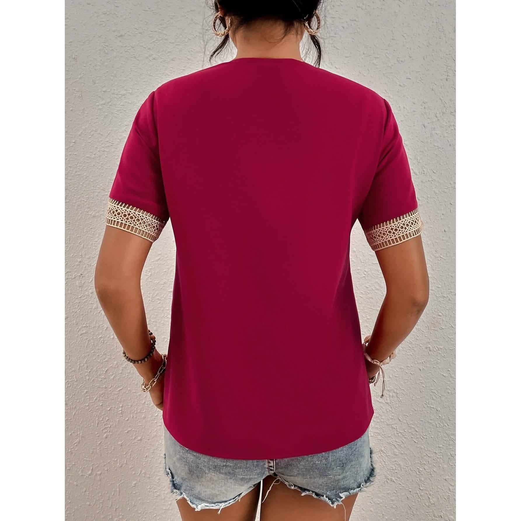 Chemisier en dentelle guipure contrastante pour femme