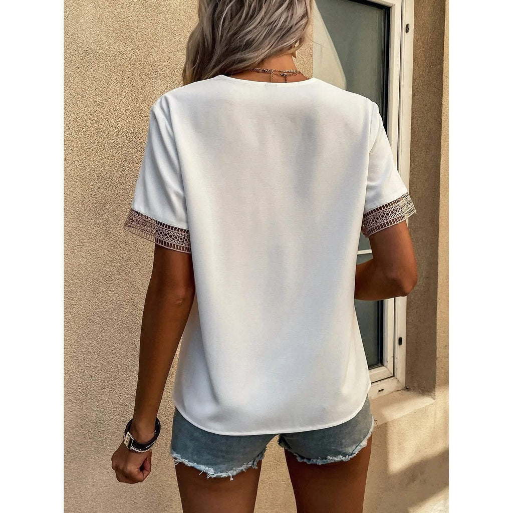 Chemisier en dentelle guipure contrastante pour femme