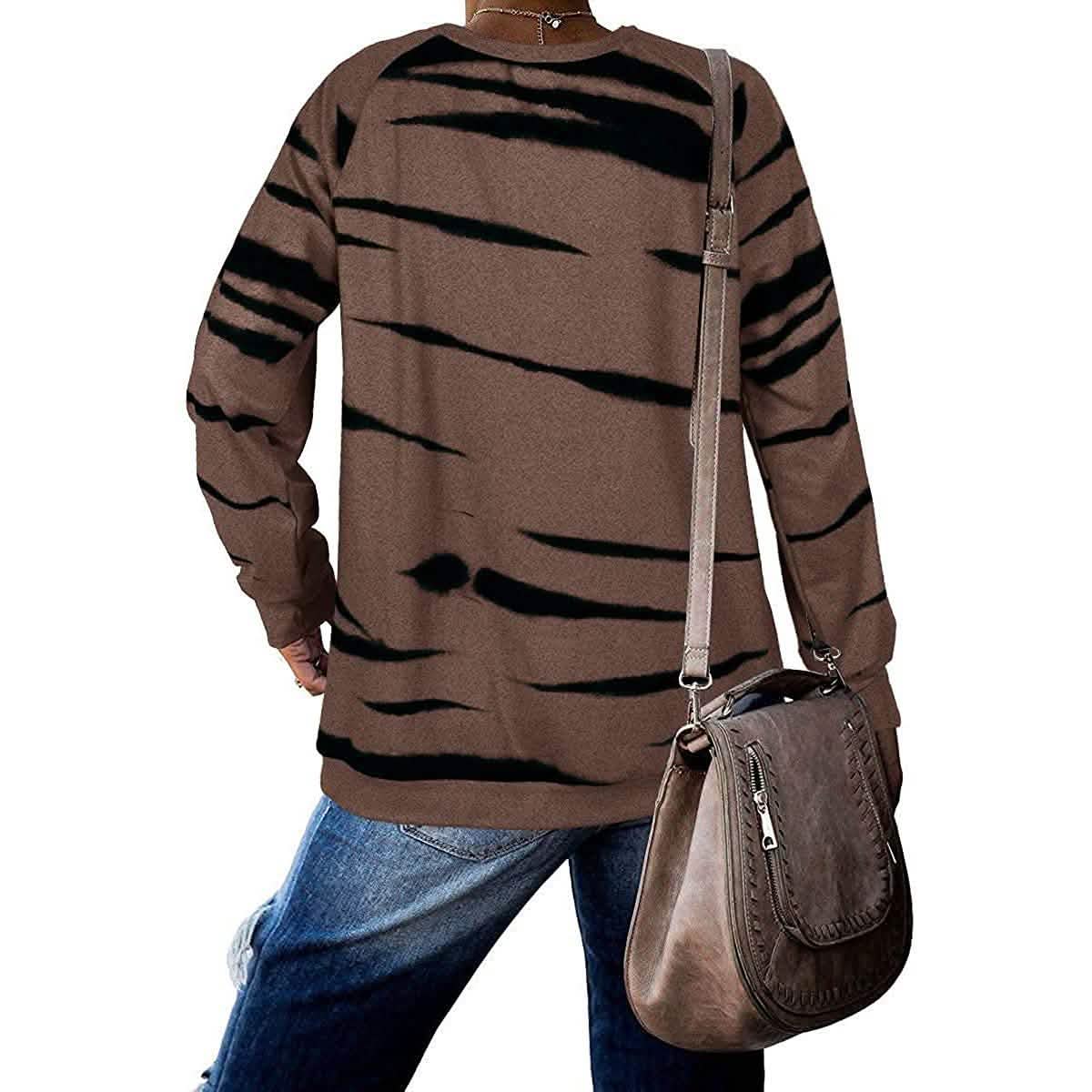 Sweat-shirts Femme Col Rond Manches Longues Rayés Hauts Décontractés Imprimés Amples Pull-overs