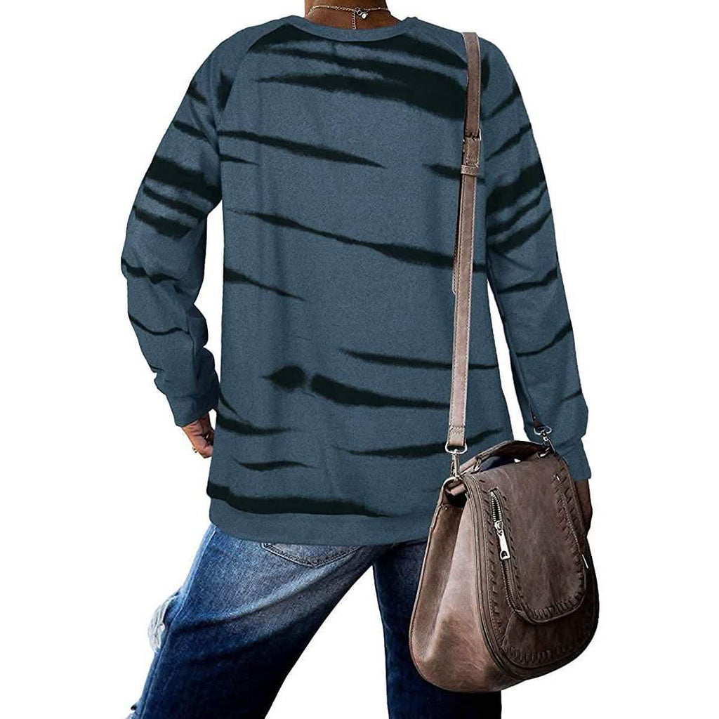 Sweat-shirts Femme Col Rond Manches Longues Rayés Hauts Décontractés Imprimés Amples Pull-overs