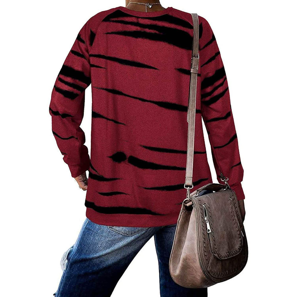 Sweat-shirts Femme Col Rond Manches Longues Rayés Hauts Décontractés Imprimés Amples Pull-overs