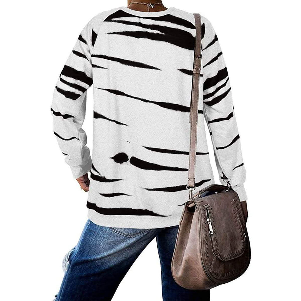 Sweat-shirts Femme Col Rond Manches Longues Rayés Hauts Décontractés Imprimés Amples Pull-overs