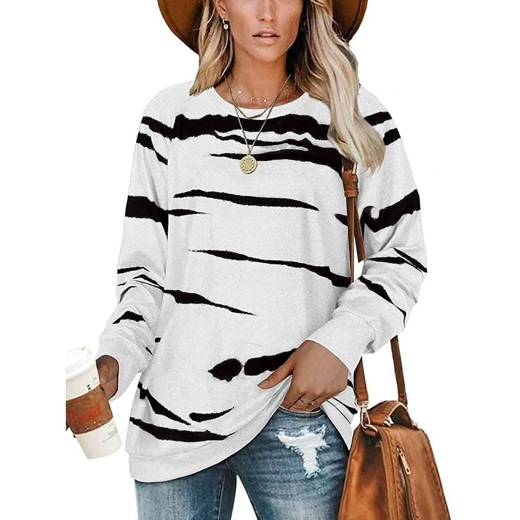 Sweat-shirts Femme Col Rond Manches Longues Rayés Hauts Décontractés Imprimés Amples Pull-overs