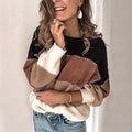 Pull en tricot patchwork à col rond pour femme