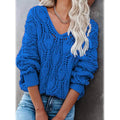 Pull en tricot à col en V ajouré en crochet pour femme